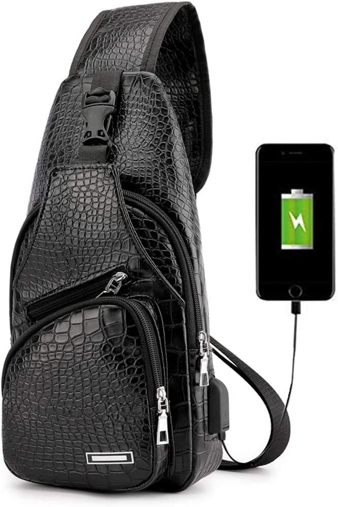 Men's Sling Bag Lightweight Waterproof Shoulder Crossbody Bag with USB Charging Port Brown - Image 2
